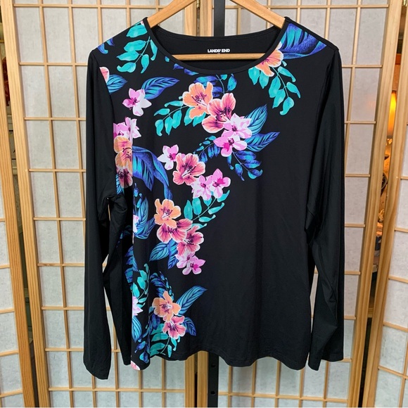 Lands' End Tops - Lands’ End Comfy Stretchy Floral Long Sleeve Blouse